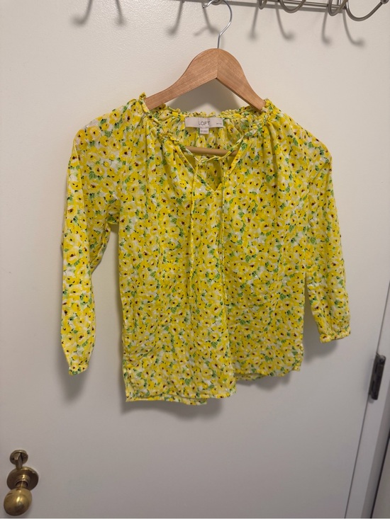 LOFT Tops - LOFT Yellow Floral Tie-Neck Peasant Top